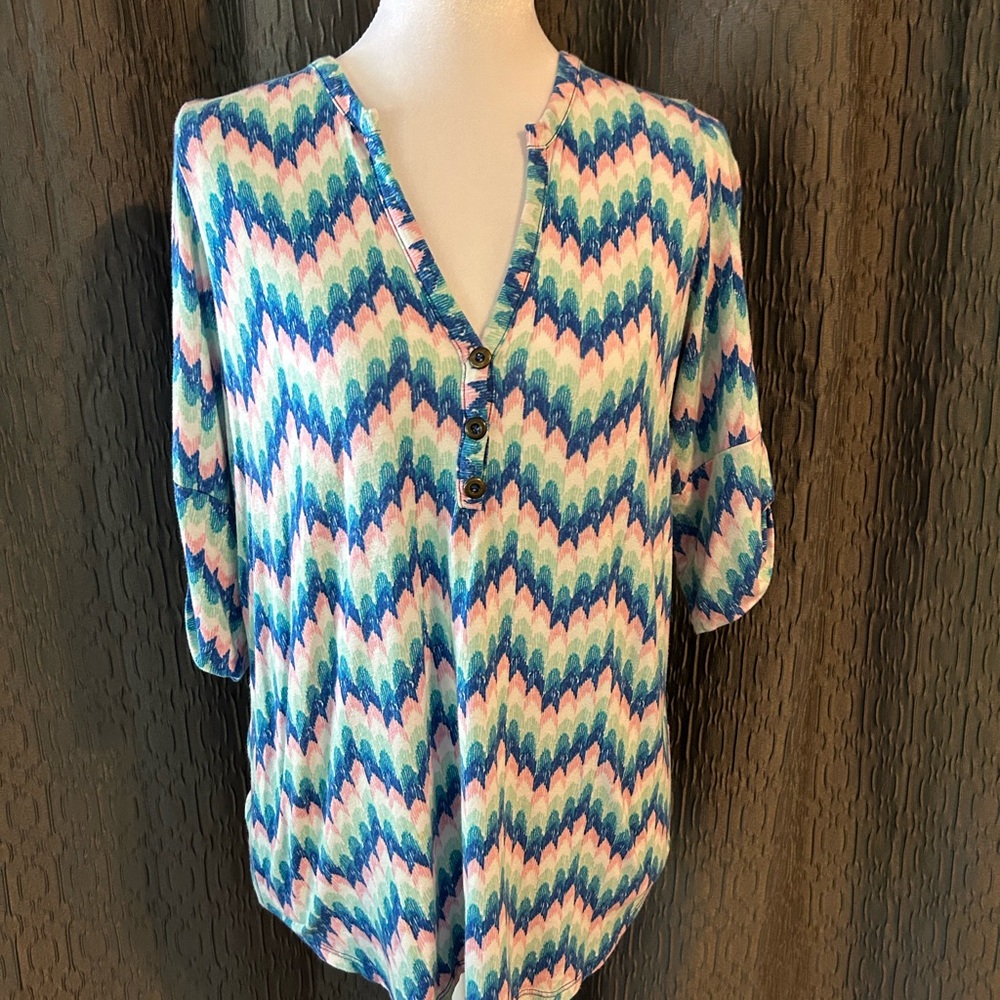 Pixley Chevron Blouse - Blue, Pink, White